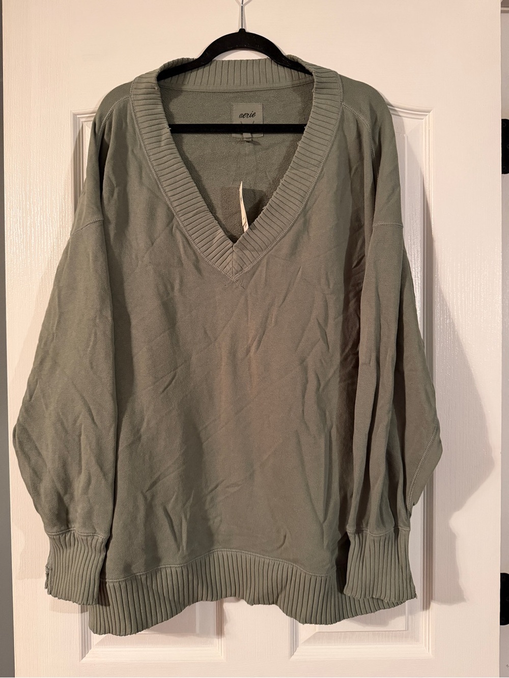 aerie Sage Green V-Neck Sweater